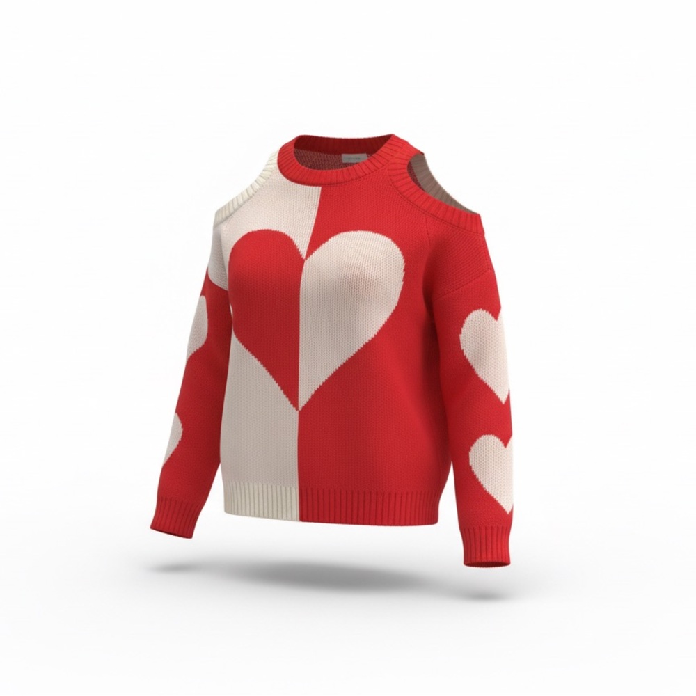 Vine & Love Vibrant Red Knit Heart Sweater Cold Shoulder NWT